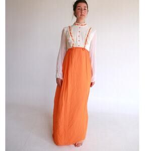 1960s Mod Orange and White Chiffon Maxi Dress